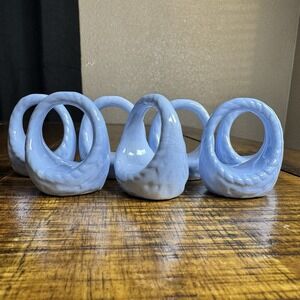 Vtg Ceramic Basket 7 Napkin Rings Easter Cottage Country Home Decor Tsblescape